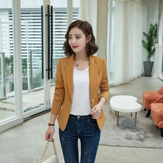 Women Korean Short Solid Blazer 2025 SS New Arrival Influencer Designed Slim Professional Elegant All Match Workwear Jacket