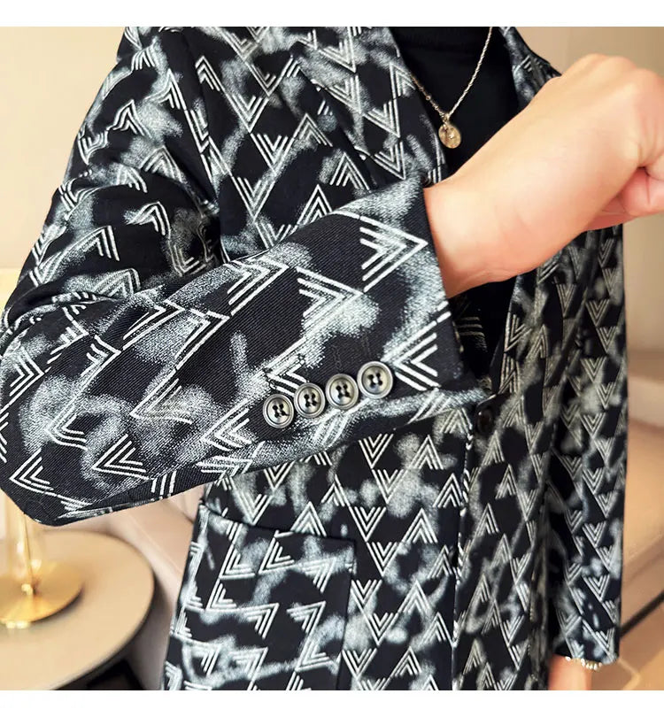 Jacquard Denim Korean Slim Fit Suit Coats 2025 New High Qualitys Fashion Men Slim Fit Business Formal Social Suit Jacket 4XL-M
