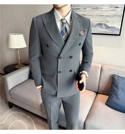 Classic Striped Wedding Suit Set Men 3 Piece Set (jacket+vest+pant) Business Formal Casual Suits Office Party Prom Groom Suit