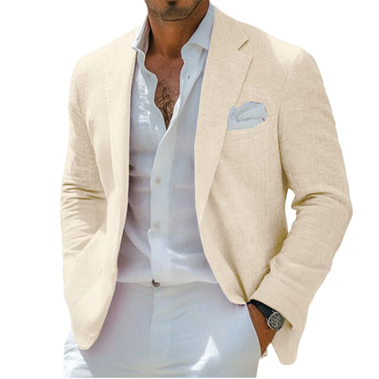 Men's Linen Blazer Notched Lapel Casual Business Sport Coat Slim Fit Breathable Wrinkle-Resistant Wedding Business Tuxedo Jacket