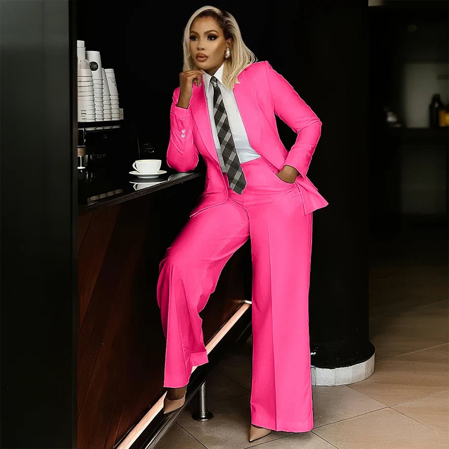 White Women's Suits Modern Formal Fashion Single-breasted Peak Lapel Two Pieces (Jacket+Pants) Office Lady Simple Set