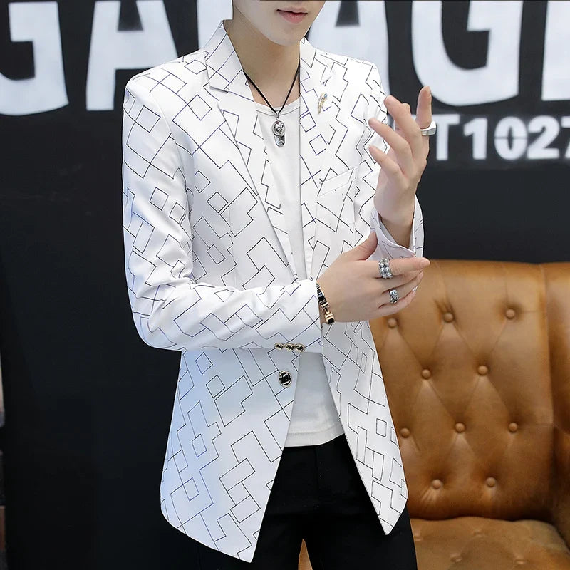 Blazer Fashionable Outdoor Travel Youthful Wedding Versatile Host Gentleman Slim-fit Casual Mid-length Stripes Men's Blazer