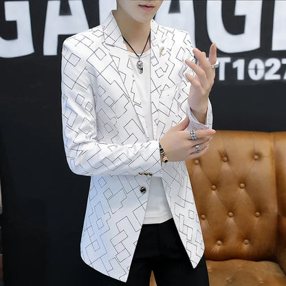 Blazer Fashionable Outdoor Travel Youthful Wedding Versatile Host Gentleman Slim-fit Casual Mid-length Stripes Men's Blazer