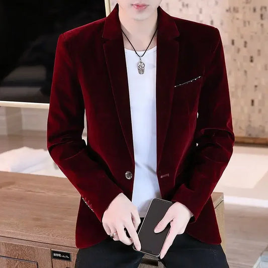 Slim Fit Single Button Blazer for Men – Classic Korean Style Dress Jacket