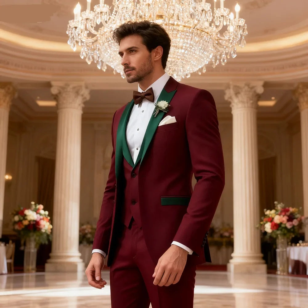 Men's Slim Fit 3-Piece Formal Suit – Jacket, Vest & Trousers for Weddings & Business