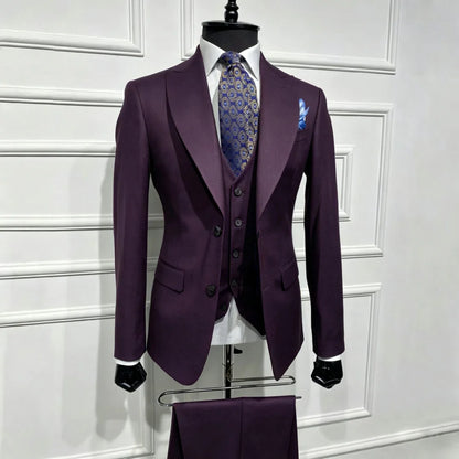 Men Suit Brown 3 Piece With Lapel Single Breasted Solid For Wedding Groom Birthday Banquet Party Business Work Jacket Vest Pants