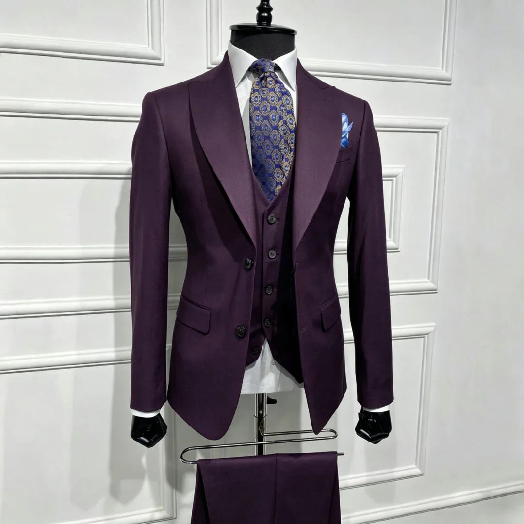 Men Suit Brown 3 Piece With Lapel Single Breasted Solid For Wedding Groom Birthday Banquet Party Business Work Jacket Vest Pants