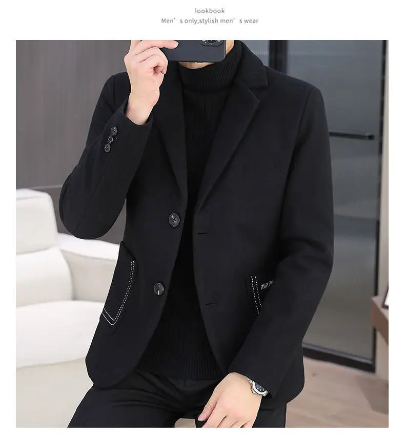 Blazer Men Fashion, Business Gentleman, Groom, Professional Gentleman, Fitted, Casual, Woolen and Cotton Dress, High-end Blazer