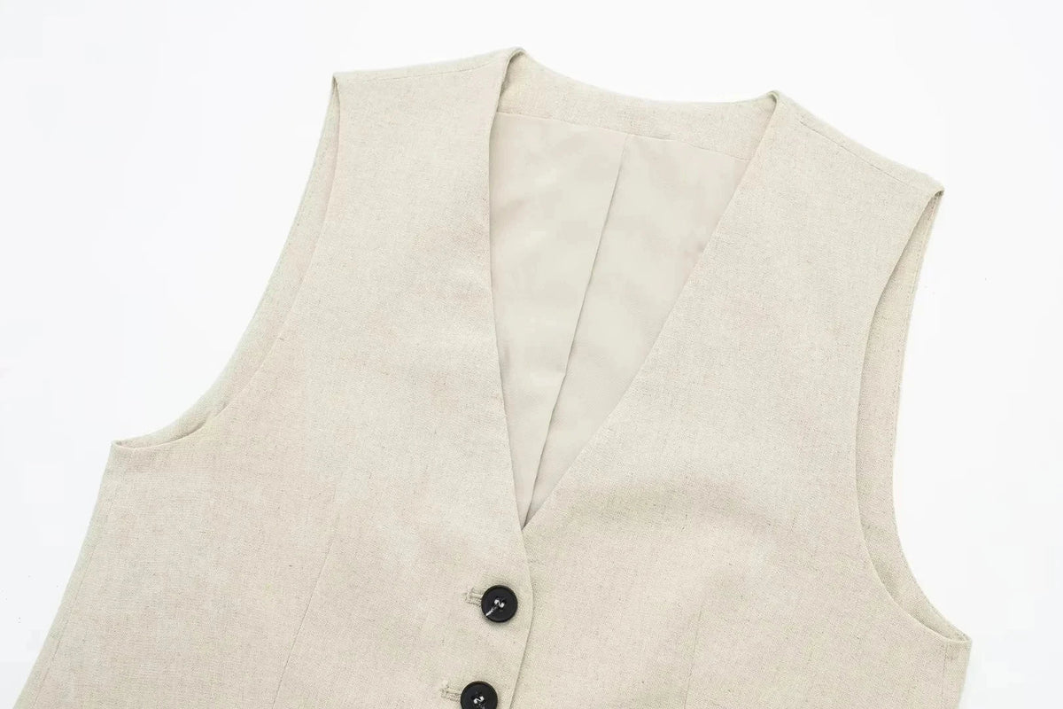 Summer Women Elegant Solid Single Breasted V Neck Casual Vest Top Female Fashion Office Lady Chic Outerwear Vest