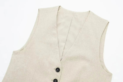 Summer Women Elegant Solid Single Breasted V Neck Casual Vest Top Female Fashion Office Lady Chic Outerwear Vest