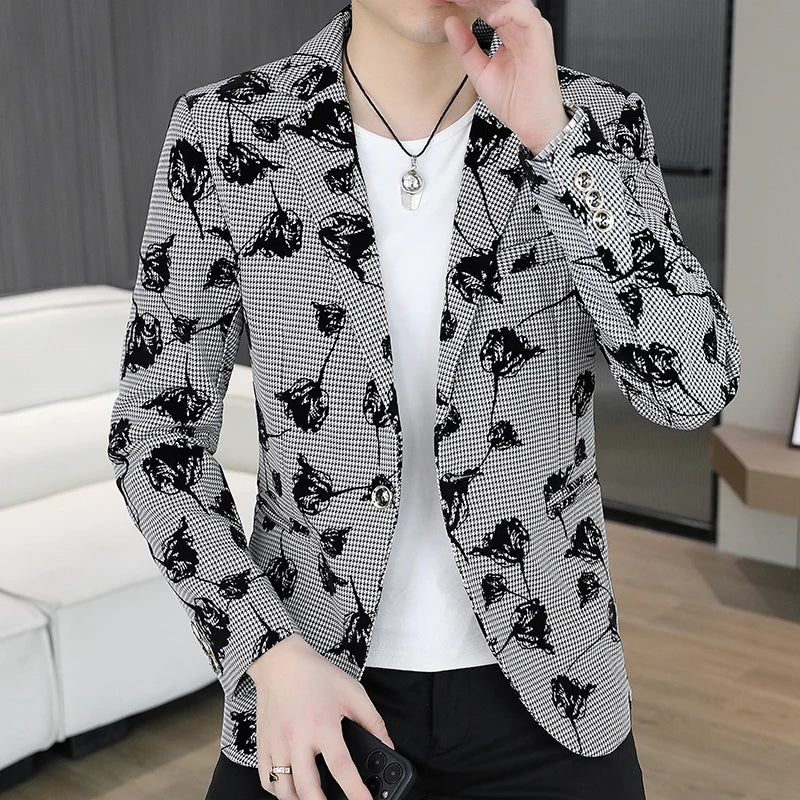 Blazer: Outdoor Fashion Business Gentleman Print Wedding Host Campus Slim-fit Casual Korean-style Youthful Versatile Men Blazer