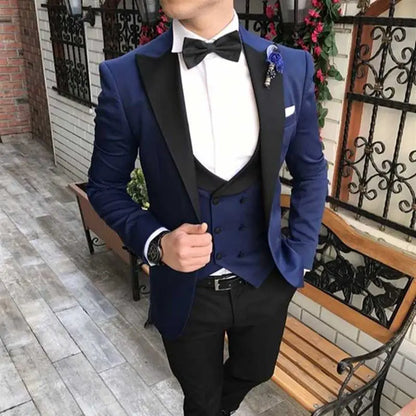 Navy Blue Black Lapel Suits For Men Custom Made Terno Slim Fit Groom 3 Piece Wedding Mens Suit Masculino Jacket+Pant+Vest