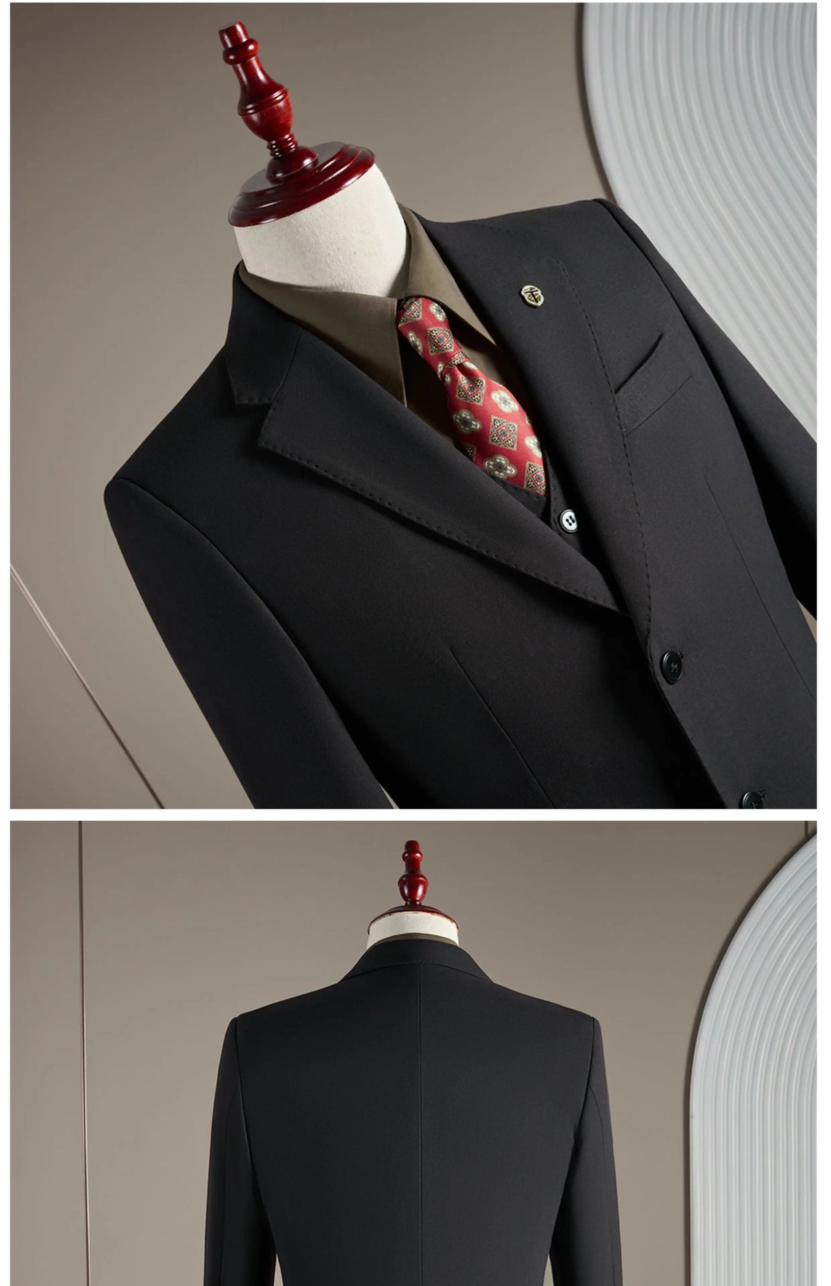 Men's Wool Blend Three-Piece Suit – Slim Fit British Style for Weddings & Formal Occasions