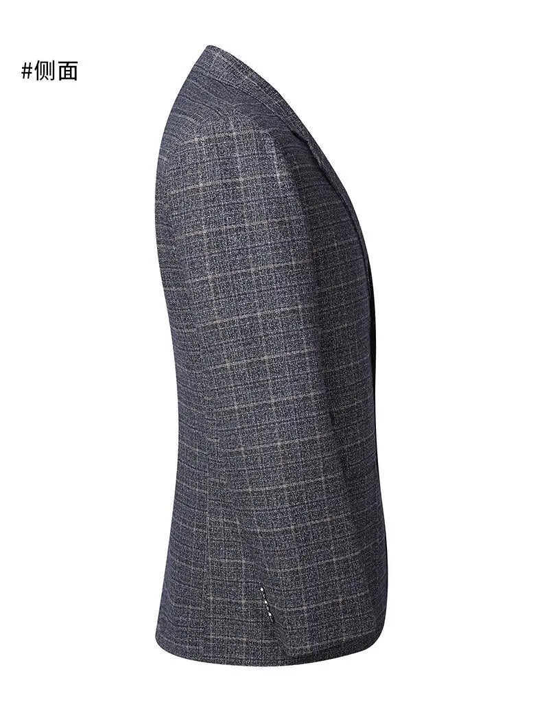 High-End Men's Fashionable Grid Suit Jacket Versatile Trendy Elderly Men's Single-Breasted Elegant Outerwear