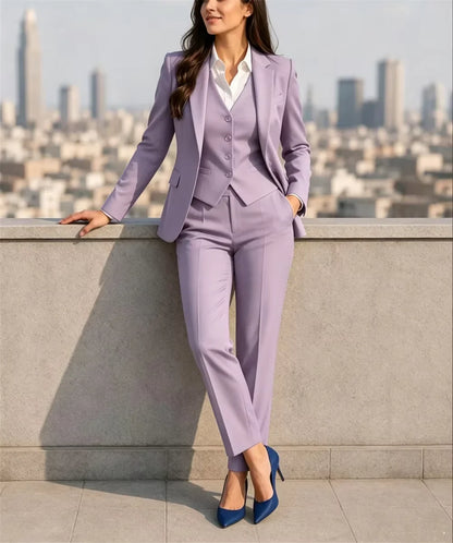 Beige  Women 3 Piece Pant Suits Jacket Vest and Straight Pants Suit Formal Dinner Business Female Clothes Office Lady Blazer Set