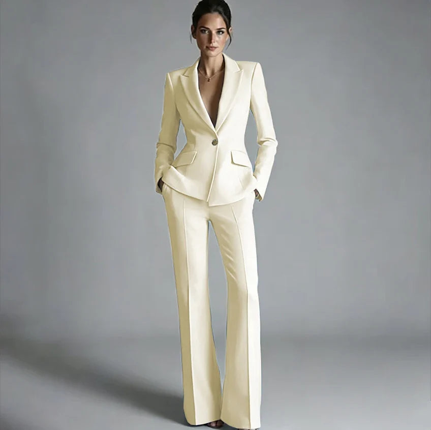 Elegant Women's One-Button Jacket+Pants Suit Set Classic Pink Peaked Lapel 2 Piece Formal Business Wedding Guest Outfit