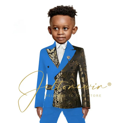 Black And Gold Floral Wedding Boys Suit Double Breasted Formal Kids Blazer Set Party Dress Child Tuxedo Jacket Pants 2 Piece Set