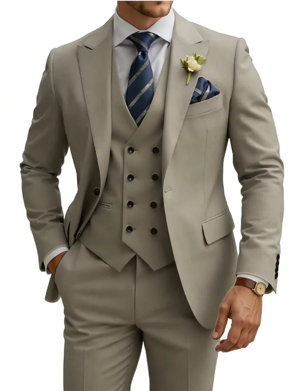 New Premium Solid Suit Set 3 Pieces Banquet Party Wear Handsome Peak Lapel Slim Fit Suits Wedding Groom Sets Plus Size Tuxedo