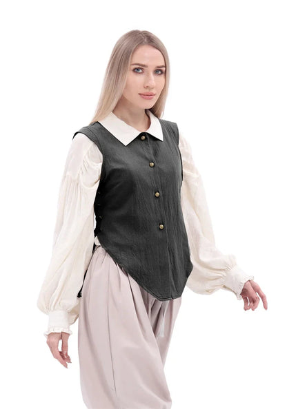 Women Pirate Vest Medieval Costumes Adult Halloween Renaissance Vest Black Bard Vest Top Bodice