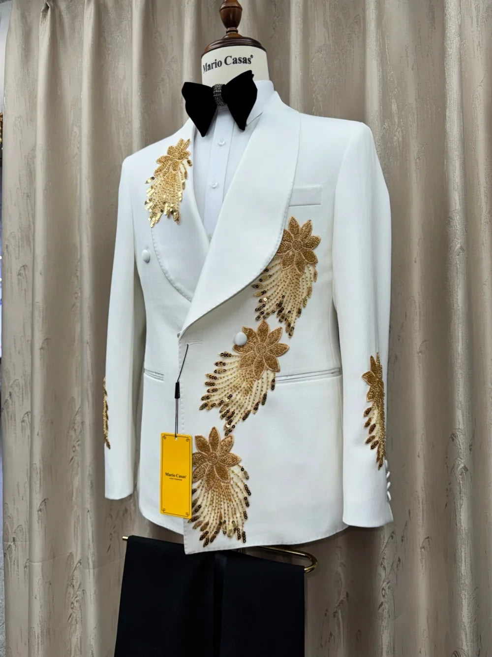 Golden Embroidery Men's Slim Fit Suits 2 Pieces Party Prom Wear Double Breasted Man Tuxedo Host Costumes High Quality Suit Set