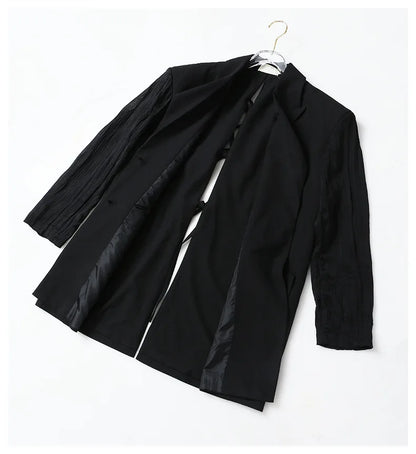 Women Chic Blazer Pleated Long Sleeves Single Breasted Notched Collar Back Lace-up Elegant Ins Coat New Spring 2026 HK19456