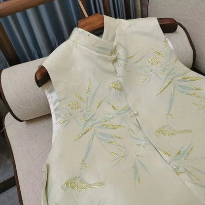 Spring Summer Women Chinese Style Sleeveless Jacket Retro Lady Large Size 5XL Vest Top Femme Fashion Jacquard Waistcoat Coat