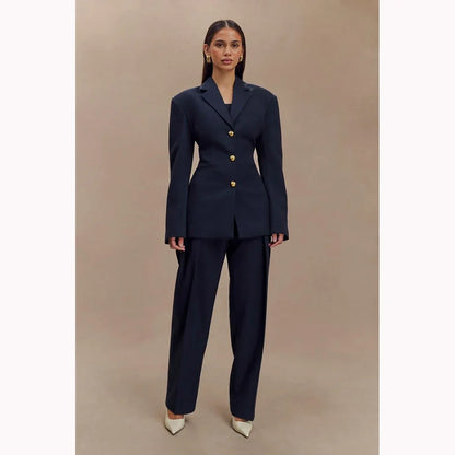 Dark Blue Women Suits Customized Slim Fitted Single-breasted Two Pieces(Jacket+Trousers) Ladies Formal Party Wedding Set