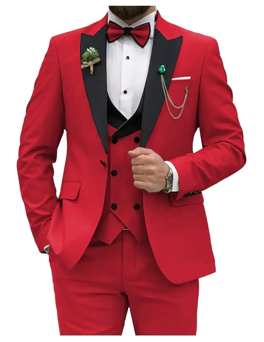 Men wedding Suits Double Breasted Groom Formal Business Male Blazer Set Peak Lapel Party Wedding Tuxedo(Jacket+Vest+Pants)