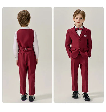 Boys Dark Green Jakcet Vest Pants Bowtie Evening Party Dress Children Wedding Photograph Suit Kids Ceremony Performance Costume