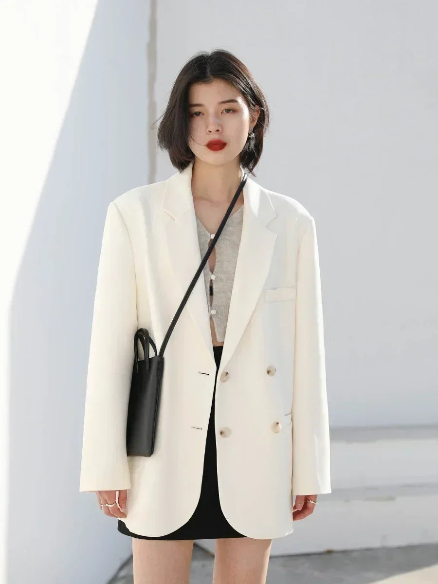 2026 Fashion Women's Blazer Office Lady Long Sleeve Double-breasted Mid-length Casual Coat Ladies Outerwear Stylish Top