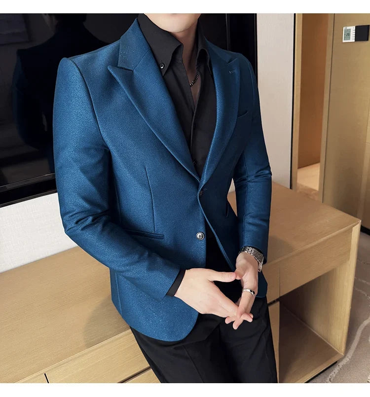 High-end Shiny Business Casual Suit Jacket Men British Style Slim Fit Office Work Men Blazers Wedding Groom Dress Coats 2025