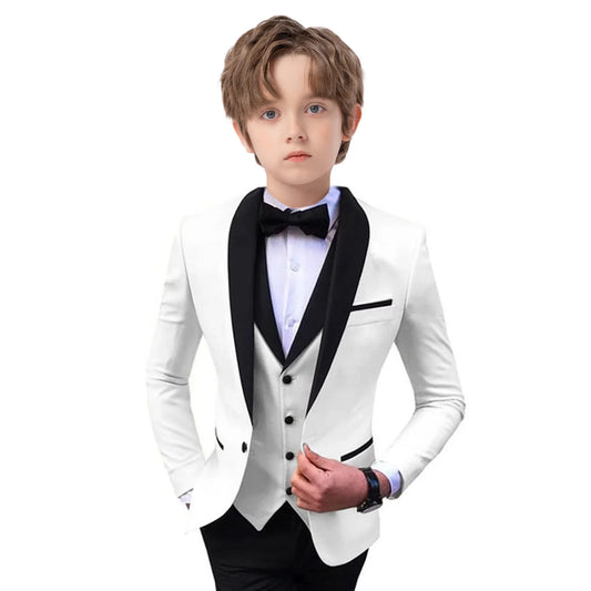 Boys 3-Piece Slim Fit Tuxedo Suit Set for Wedding and Formal Occasions