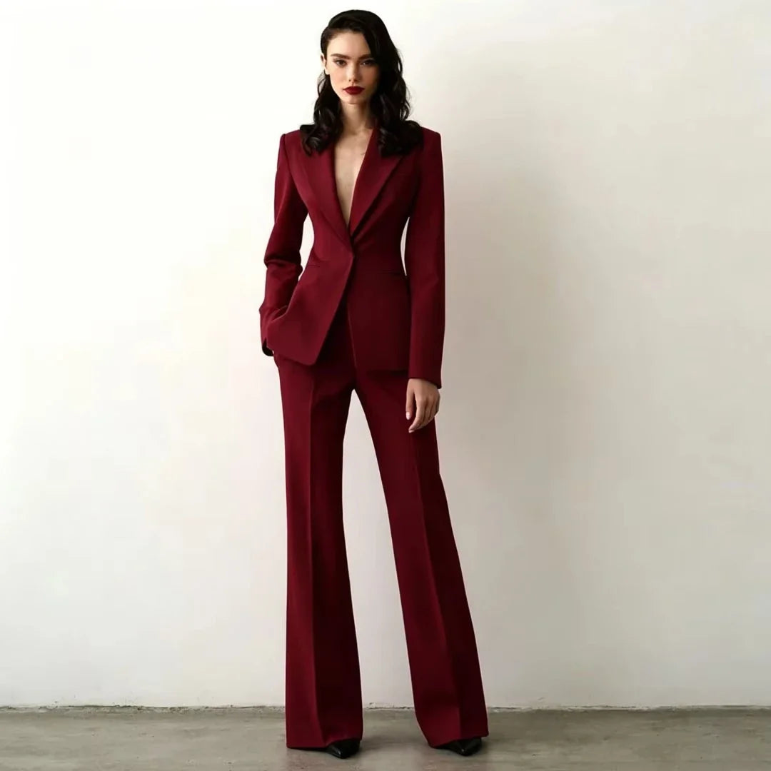 Tailor Made Women's Suit Slim Fit Notch Lapel 2 Pcs Workplace Style Blazer Female Business Work Wear (Jacket+Pant）