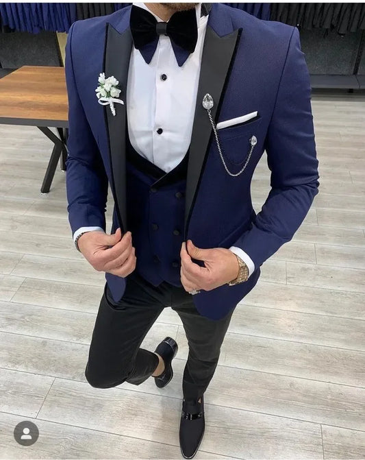 Navy Blue Fashion Design Costume Homme Party Mens Suits Wedding Suits For Men Terno Masculino Slim Fit Tuxedos Groomsman
