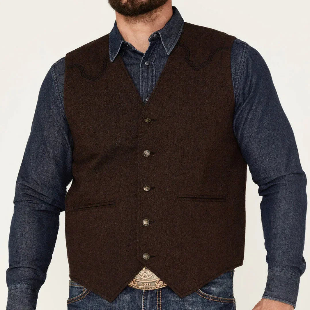 Men's Suit Vest – Herringbone Weave, Single Button, V-Neck, Wedding & Business Formal