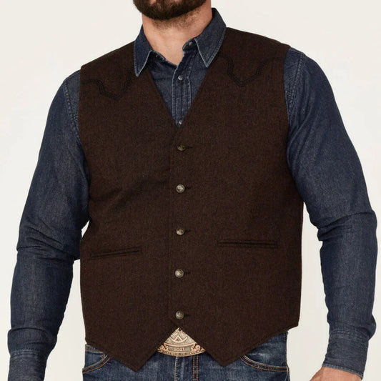 Men's Suit Vest – Herringbone Weave, Single Button, V-Neck, Wedding & Business Formal