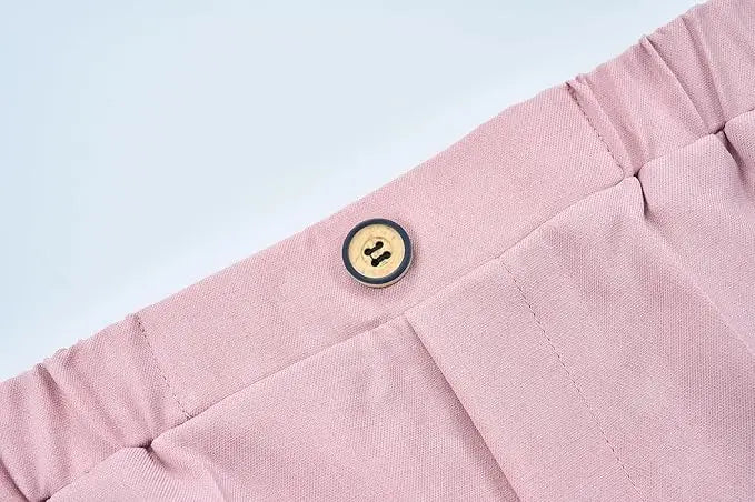 Boys Pure Pink Jacket Vest Pants Bowtie+Pocket Cloth 5pcs Wedding Birthday Outfit Kids Formal Piano Host Performance Costume