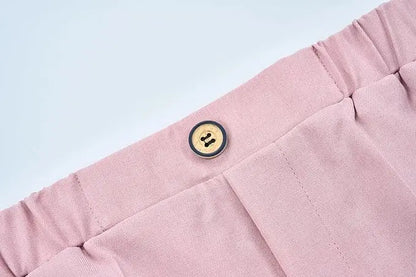 Boys Pure Pink Jacket Vest Pants Bowtie+Pocket Cloth 5pcs Wedding Birthday Outfit Kids Formal Piano Host Performance Costume