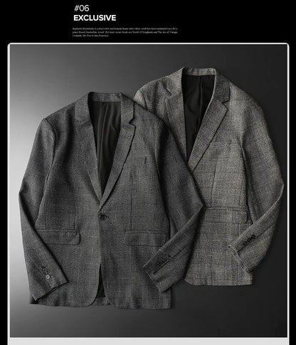 Spring Autumn Classic Checkered Suit Jacket Men Slim Fit Casual Business Office Uniform Formal Jacket Wedding Groom Men Blazers