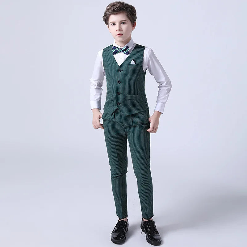 Boys Formal Vest Pants 2-Piece Suit Set for Kids – Striped Wedding & Party Wear