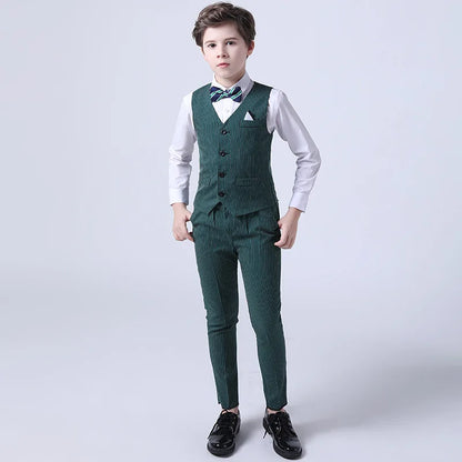 Boys Formal Vest Pants 2-Piece Suit Set for Kids – Striped Wedding & Party Wear
