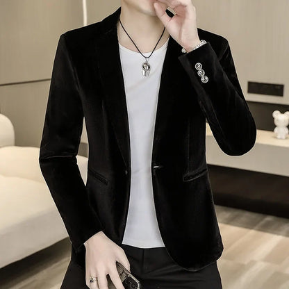 Blazer: An Outdoor Fashion Business Gentleman Wedding Host Slim-fit Casual Korean-style Youthful Men's Golden Velvet Blazer