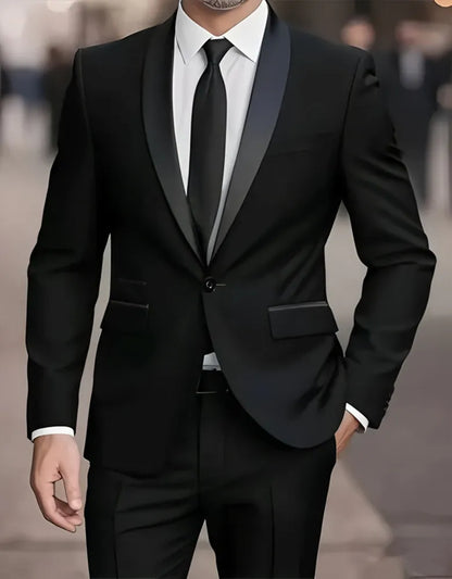 Ensemble de costume habillé pour homme, coupe ajustée, décontracté pour affaires, smoking de mariage, manches longues, revers crantés, marié