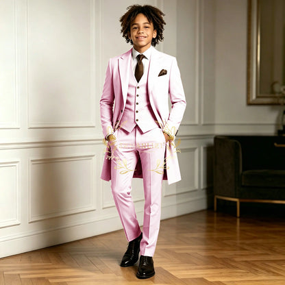 Premium Light Green Boys Formal Suit Sets 3 Pieces Long Jacket Vest Pants Occasion Wear For Wedding Party Banquet Performance