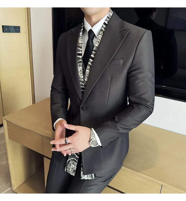 Double Collar Suit Set 3 Pieces Business Formal Casual Suits Vest Trousers Office Work Party Prom Wedding Groomsmen Clothing