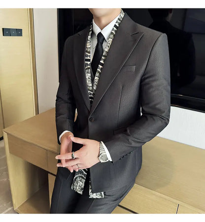 Double Collar Suit Set 3 Pieces Business Formal Casual Suits Vest Trousers Office Work Party Prom Wedding Groomsmen Clothing