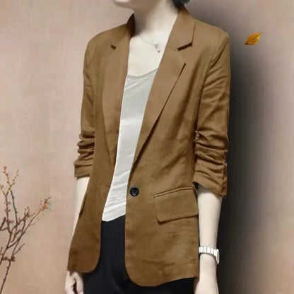 Women's Linen Blazer Casual Slim Fit Single Button Notched Lapel Lightweight Suit Jacket