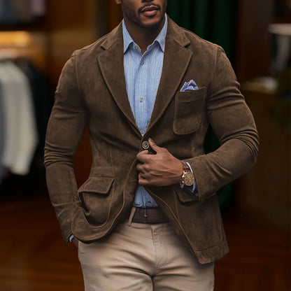 Chamois Leather Man Blazers Single Breasted Suit Jacket Men's Outdoor Casual Sports Slim Fit Coat  Wedding Part Prom Dinner Work