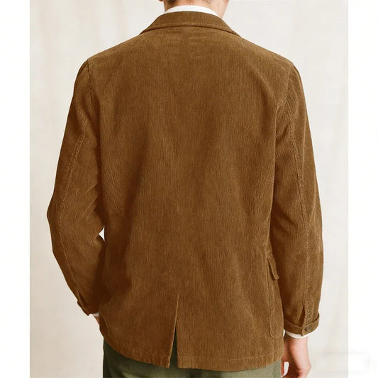 Men's Corduroy Blazer – Classic Single-Breasted Notch Lapel Jacket for Business & Casual Wear