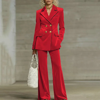 Luxury Women Yellow Velvet Clothing Double-Breasted Blazer+Pants Sets Elegant Winter Daily Suit Slim Fit Office Outerwears